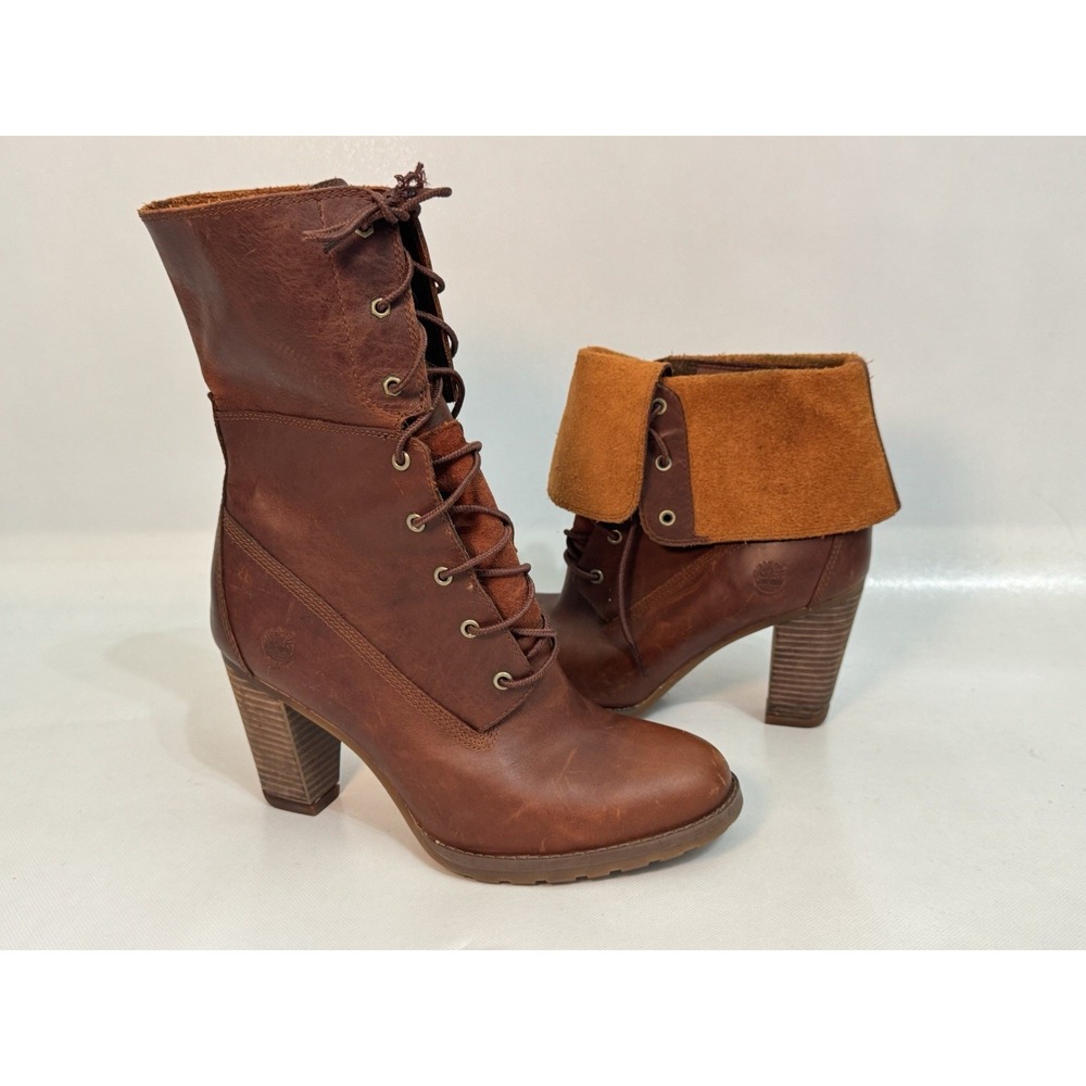 Timberland Sz 7.5 Glancy Stratham Heights Fold-Down Leather Heel Outdoor Boot